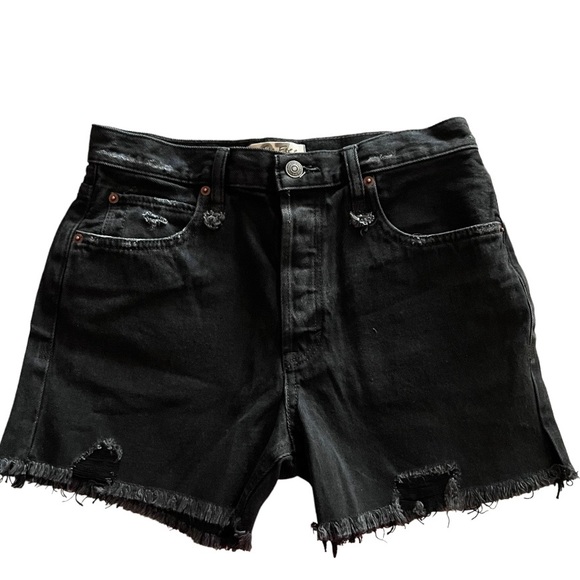 Free People || Makai Distressed Cut Off High Rise Side Slit Shorts || Black - Picture 2 of 8